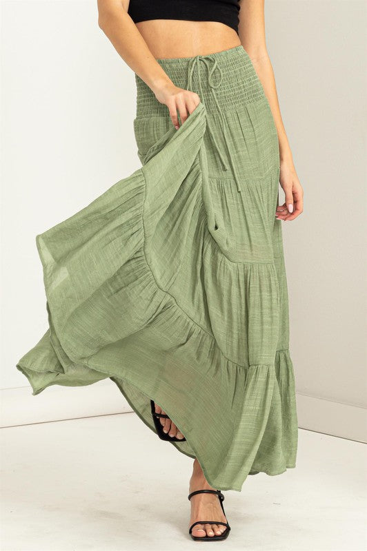 Skirt - High Waist Tiered Skirt- Olive | hotRAGS.com