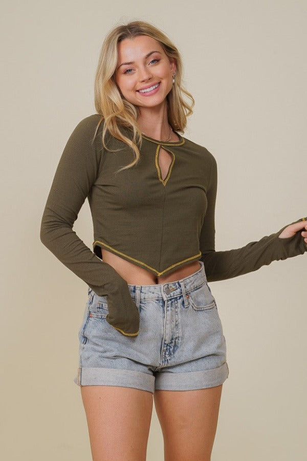 Kids Long Sleeve Crop Top with Finger Holes