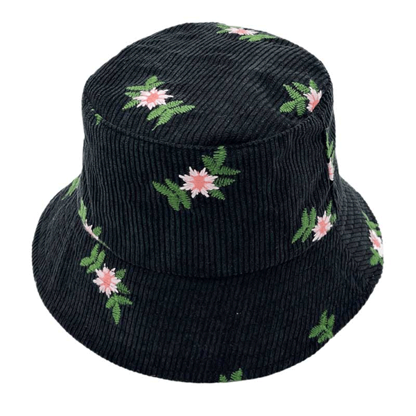 Hat Bucket Corduroy Floral - Black