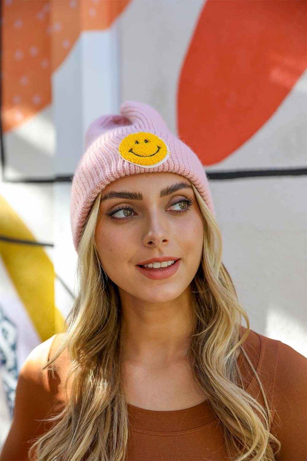 Beanie - Smiley - Pink-hotRAGS.com