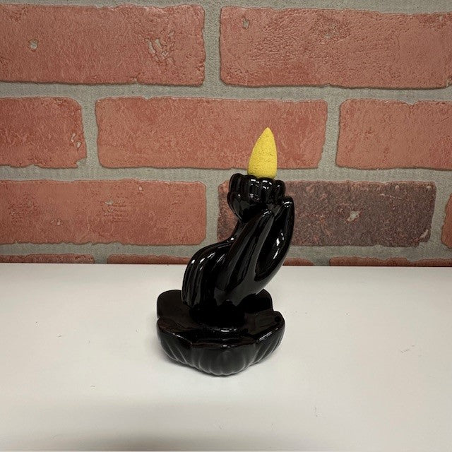 Ceramic Back Flow Incense Cone Burner - Hand Lotus Flower-hotRAGS.com