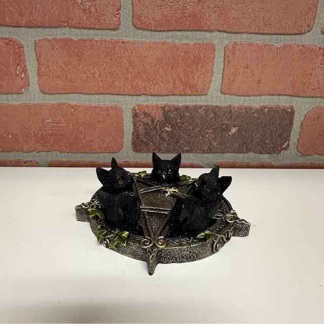 Incense Burner - Celtic Wiccan Pentagram Ivy Black Cats Witching Hour-hotRAGS.com