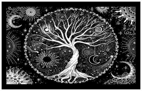 Tapestry -Tree Cosmo -Black and White 55x83-hotRAGS.com