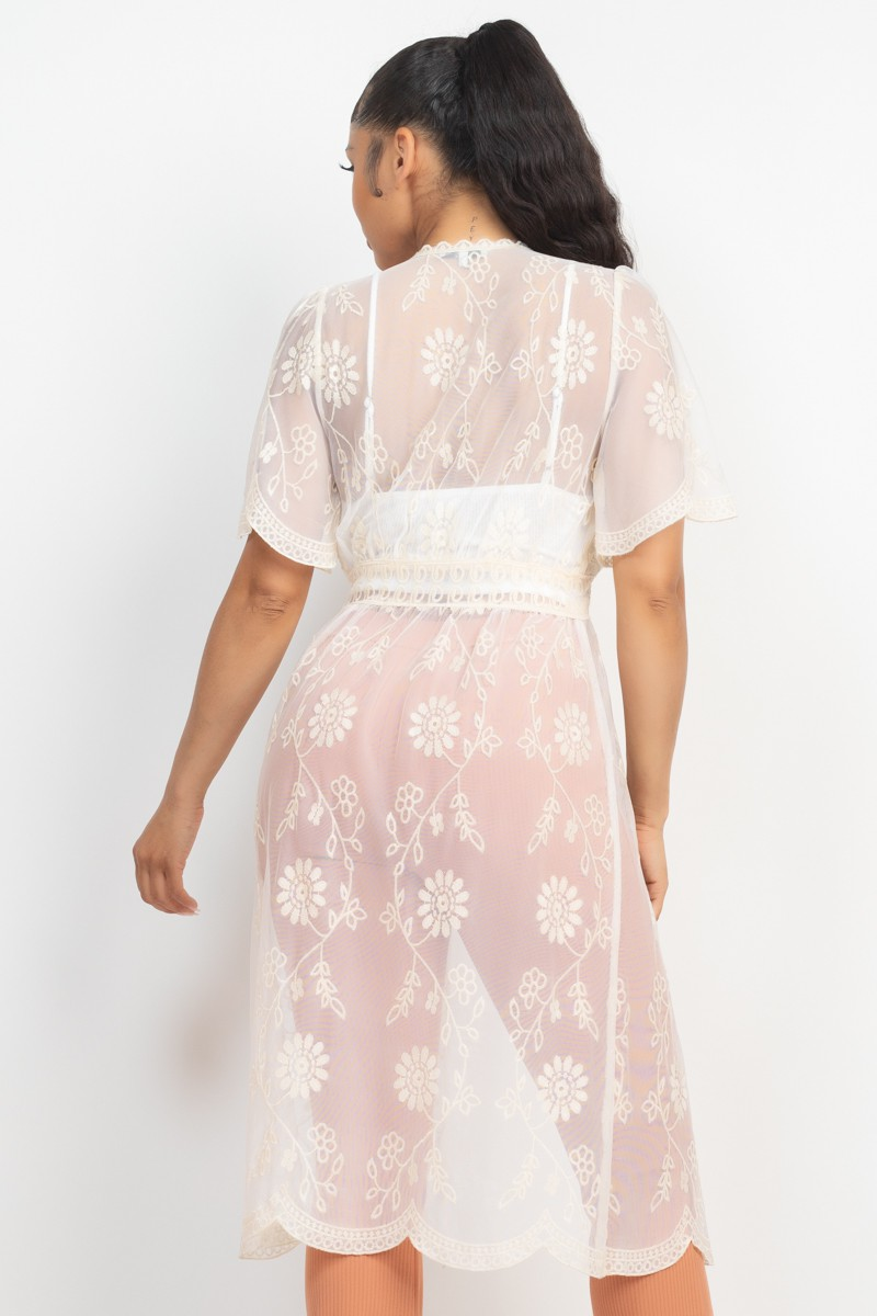 Kimono - Scallop Lace Embroidery - Natural-hotRAGS.com