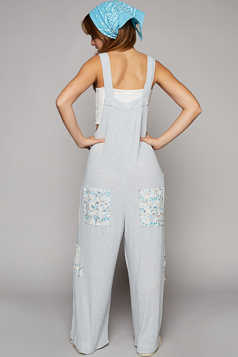 Overalls - Floral Patched Sleeveless Knit Jumpsuit-hotRAGS.com