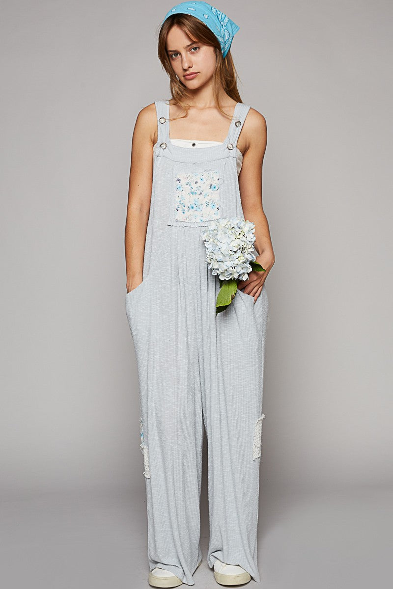 Overalls - Floral Patched Sleeveless Knit Jumpsuit-hotRAGS.com