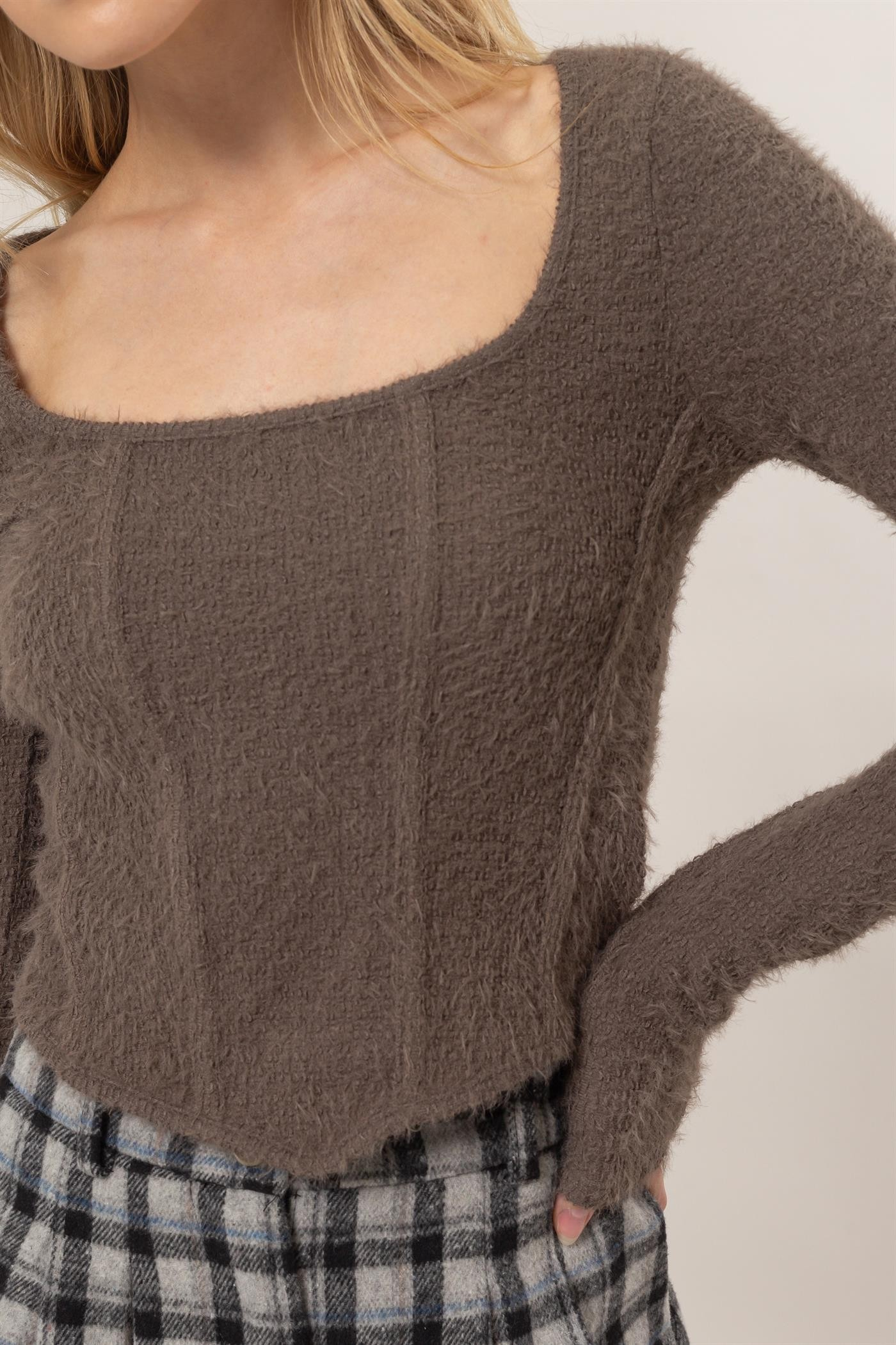 Jr Crop Top - Sweater - Brown-hotRAGS.com