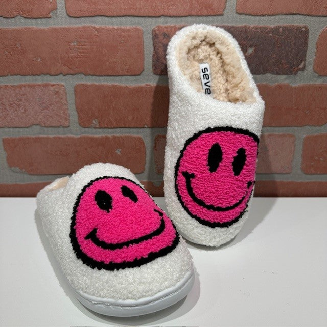 Slippers - Smiley Face - Hot Pink-hotRAGS.com