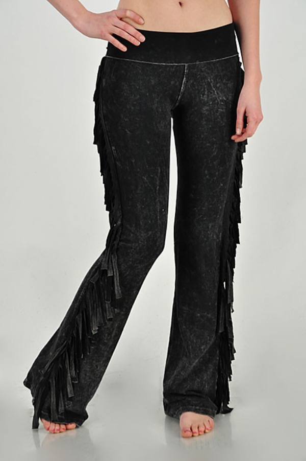 Pant- Bootcut Fringe Mineral Washed - Black-hotRAGS.com