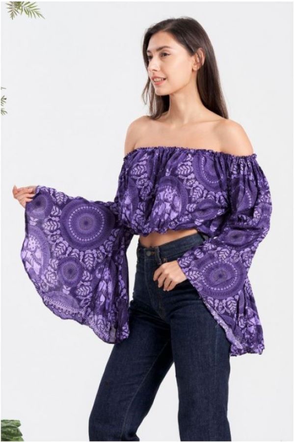 Jr Crop Top - Off Shoulder Bell Sleeves-hotRAGS.com