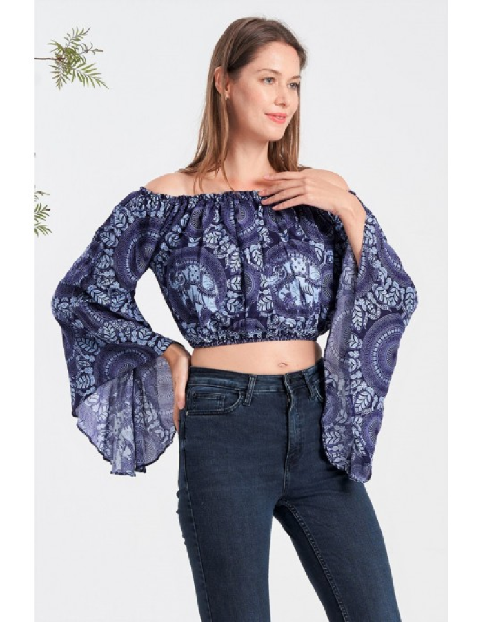 Jr Crop Top - Off Shoulder Bell Sleeves-hotRAGS.com