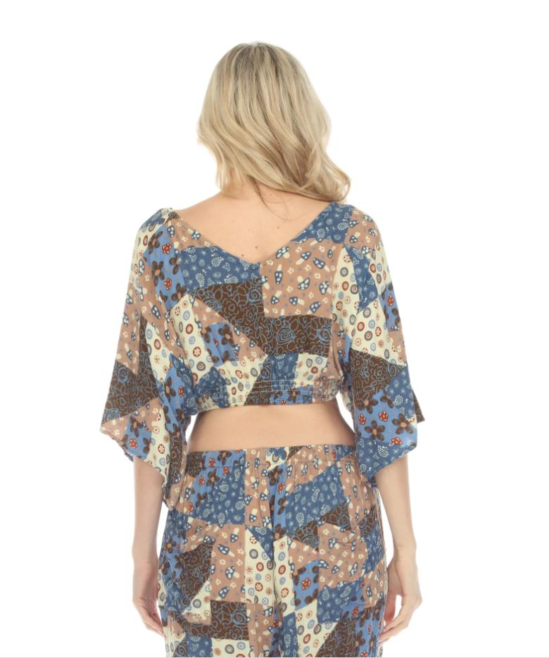 Jr Crop Top - Mushroom Quilt - Blue-hotRAGS.com