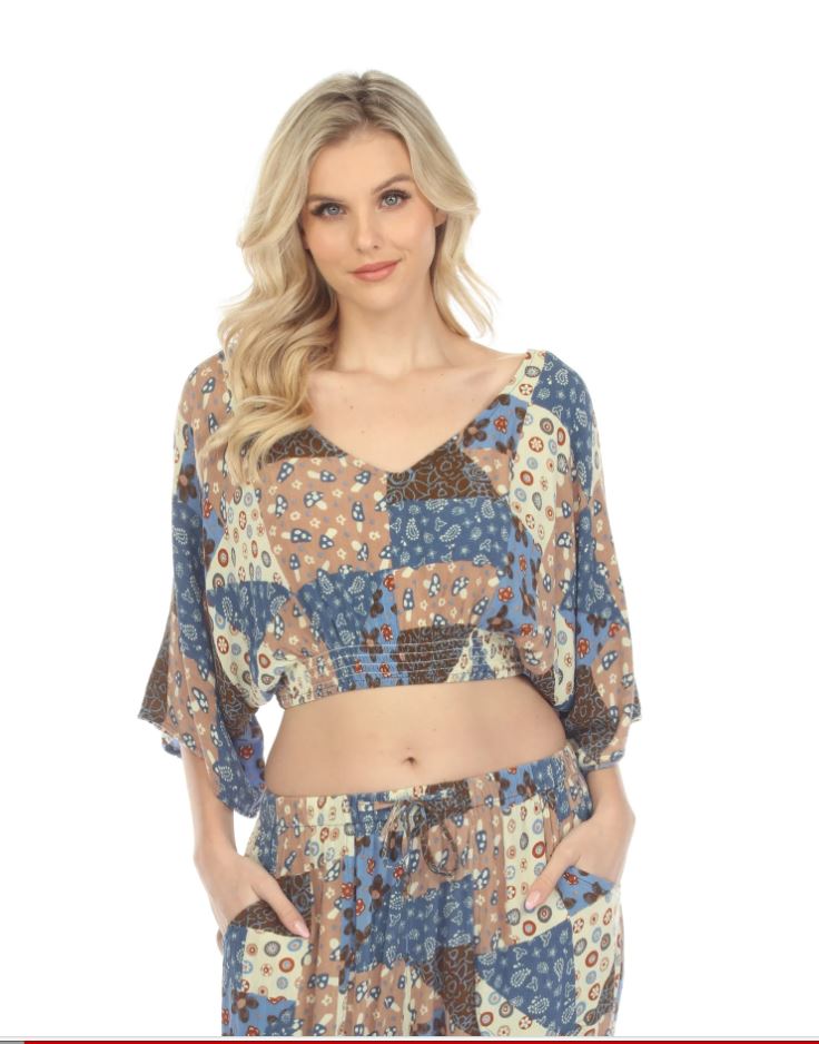 Jr Crop Top - Mushroom Quilt - Blue-hotRAGS.com