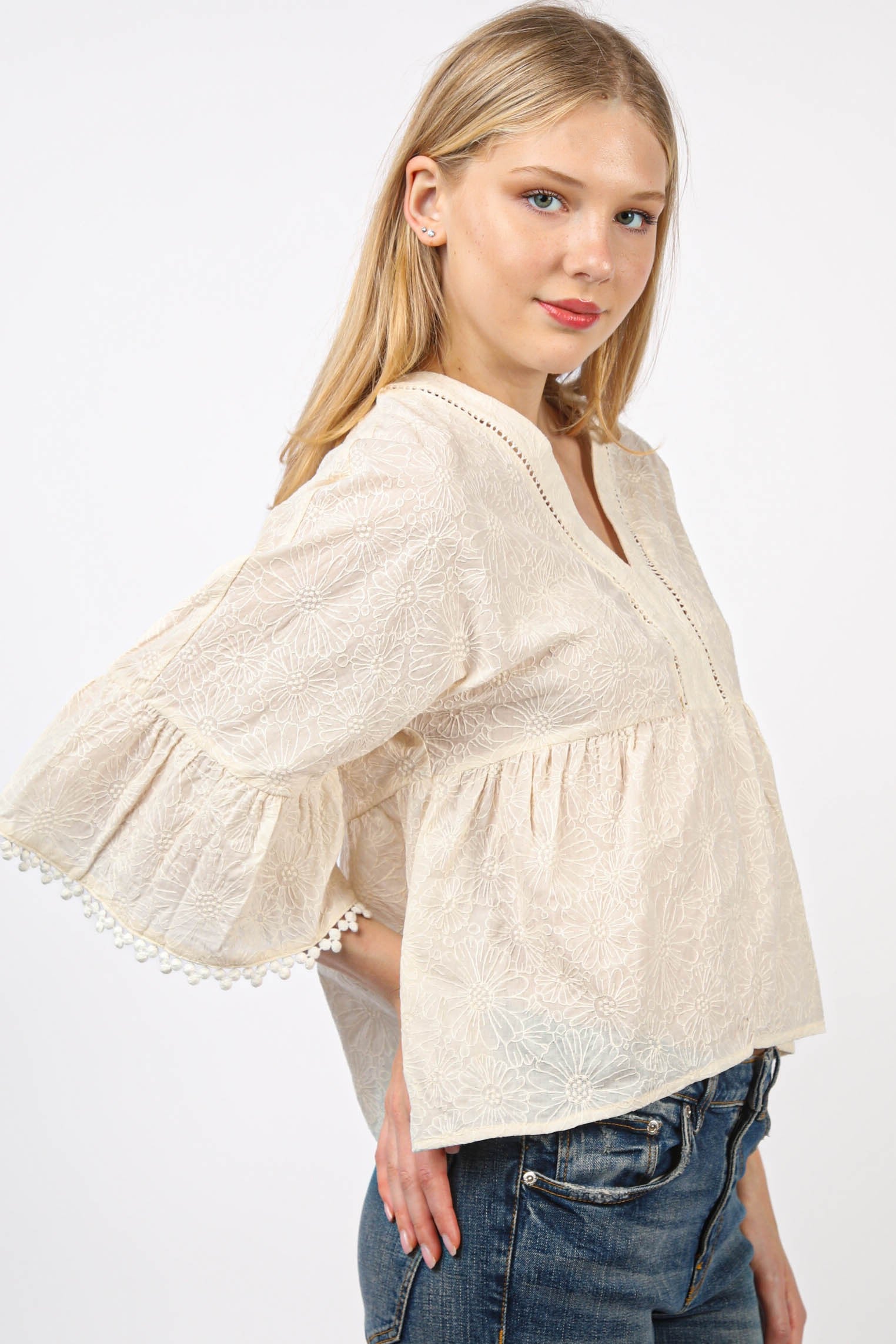 Jr Blouse - Embroidered - Natural-hotRAGS.com