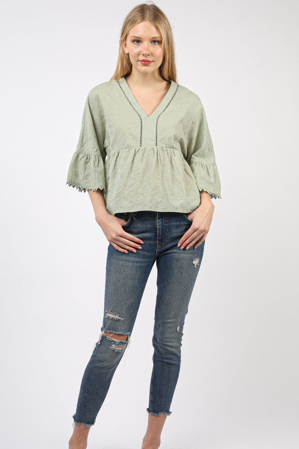 Jr Blouse - Embroidered - Sage-hotRAGS.com