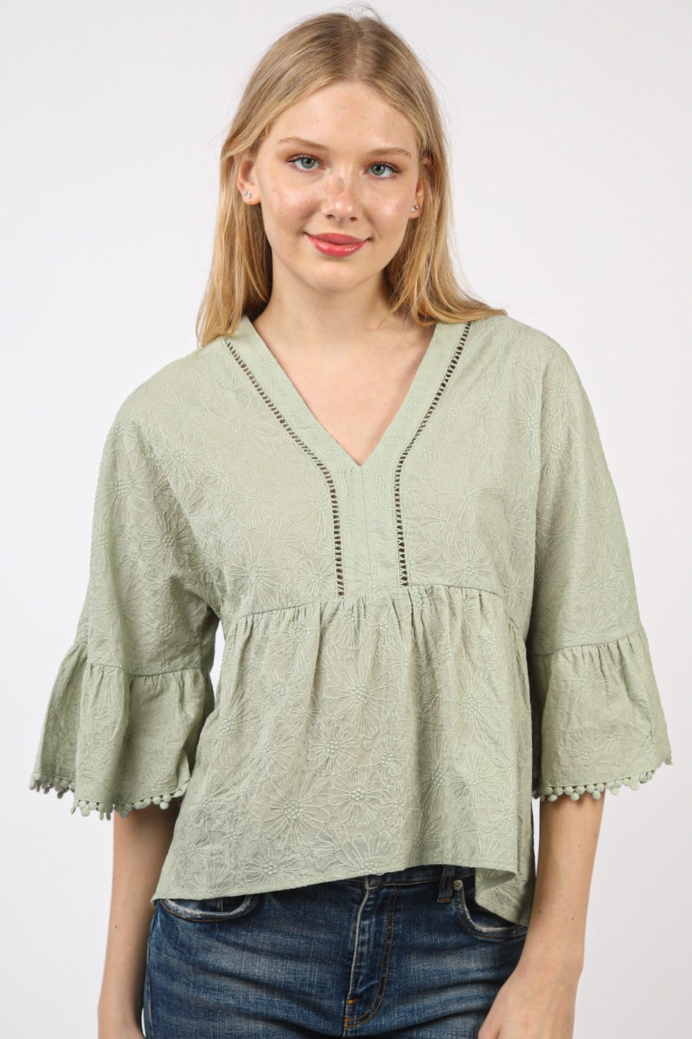 Jr Blouse - Embroidered - Sage-hotRAGS.com