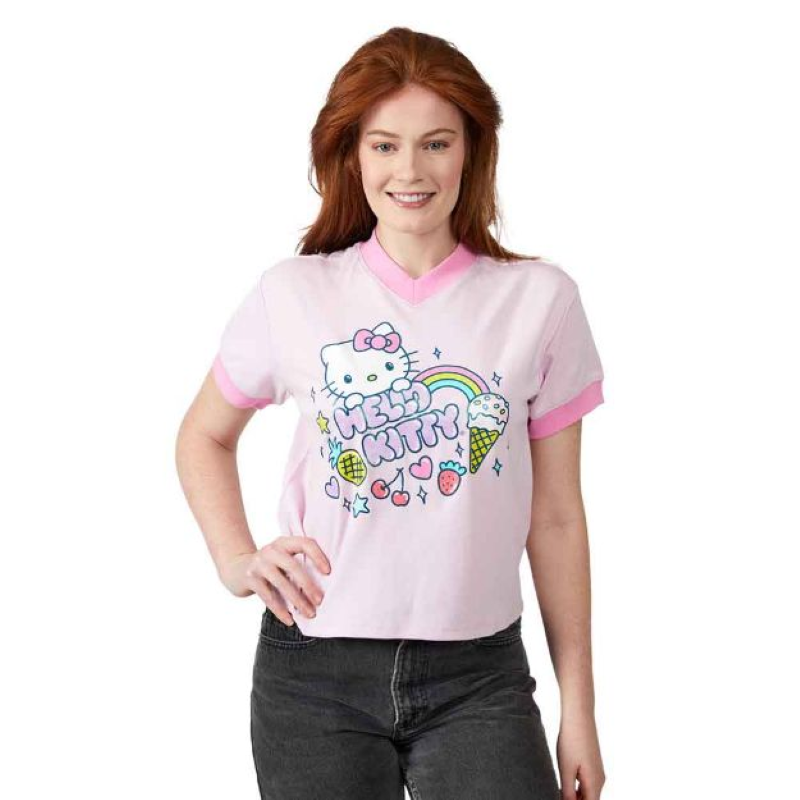 Jr Top - Hello Kitty Glitter V Neck-hotRAGS.com