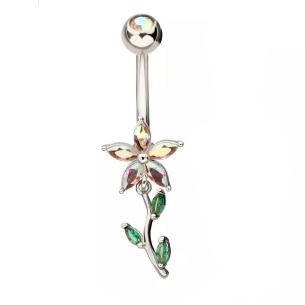 Belly Ring - Flower Emerald Leaf-hotRAGS.com