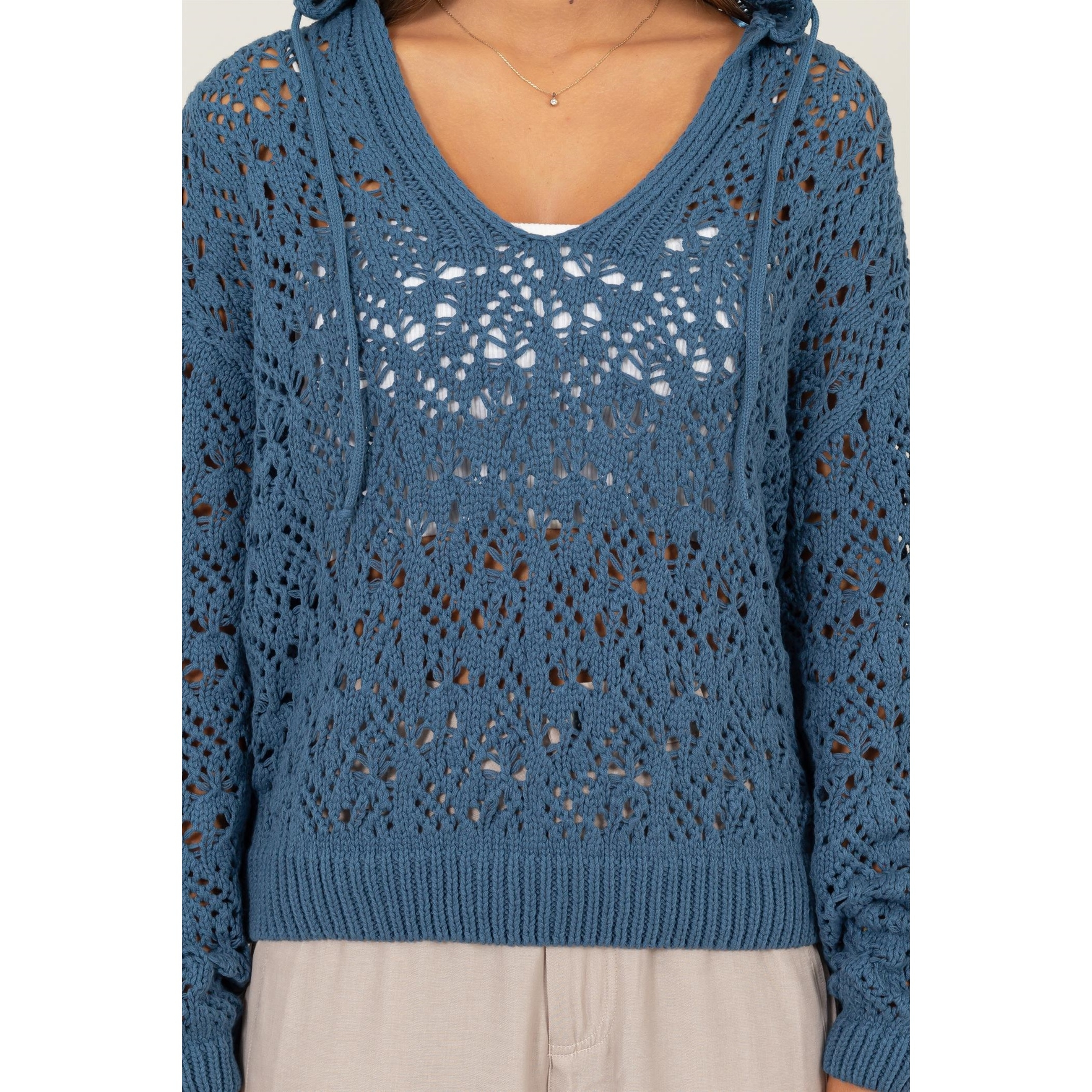 Sweater - Crochet Hoody V Neck-hotRAGS.com