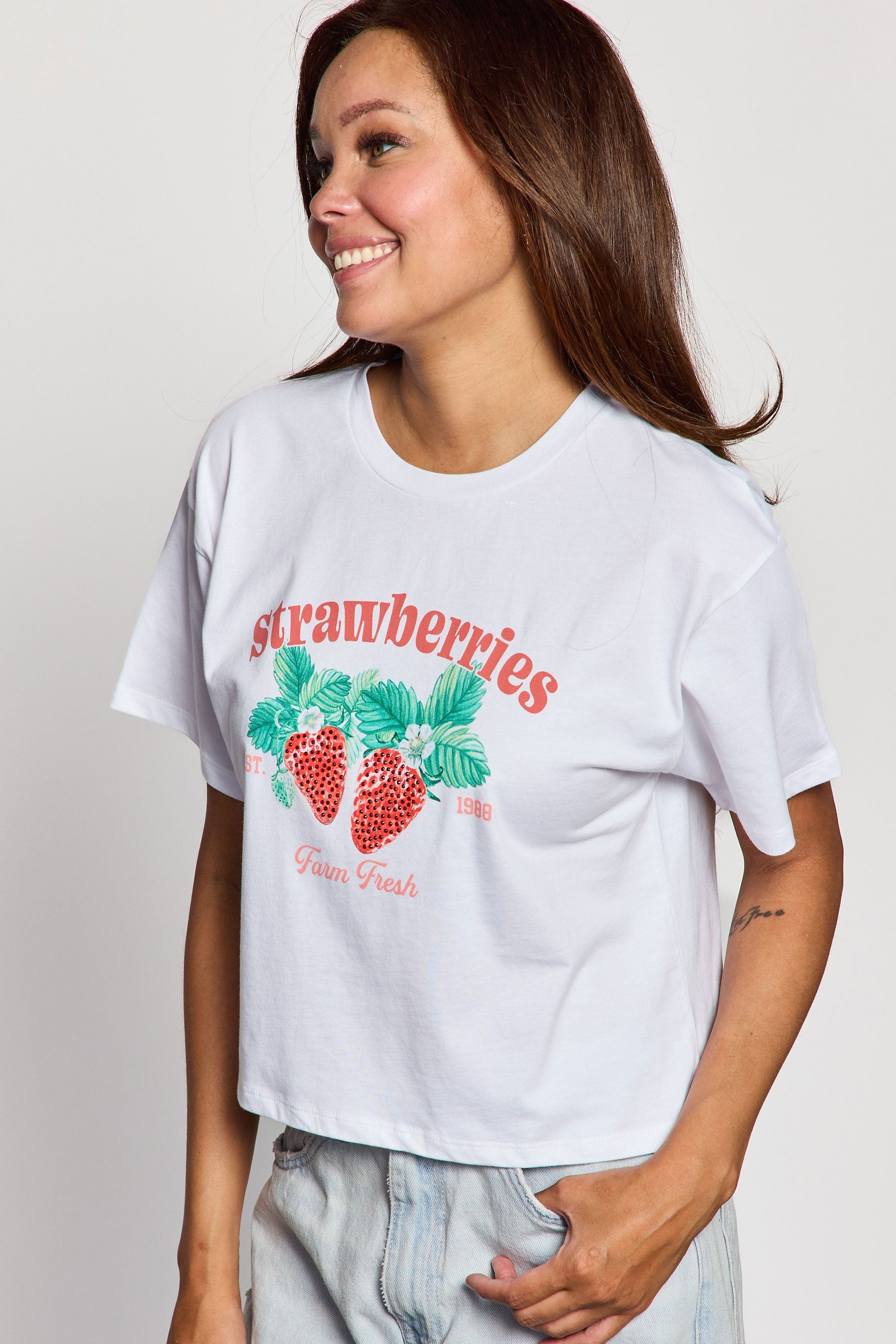 Jr Crop Top - Strawberry Studded-hotRAGS.com