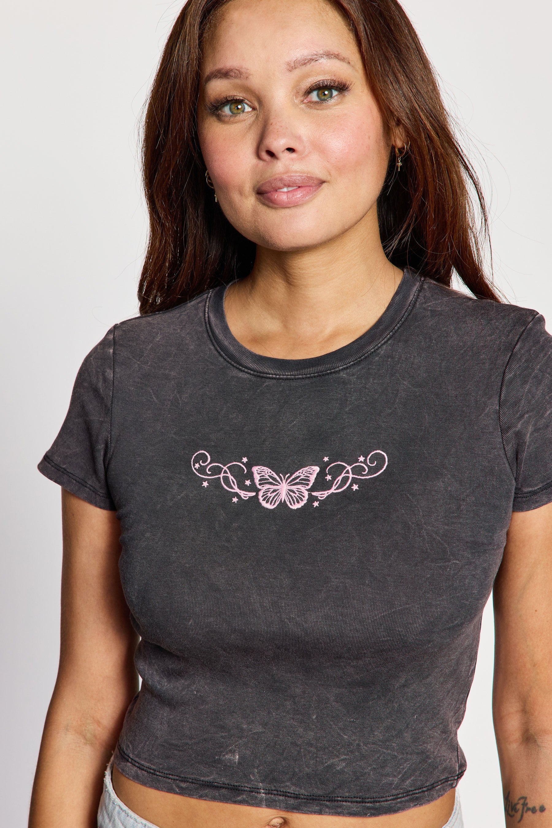 Jr Crop Top - Butterfly Embroidery-hotRAGS.com