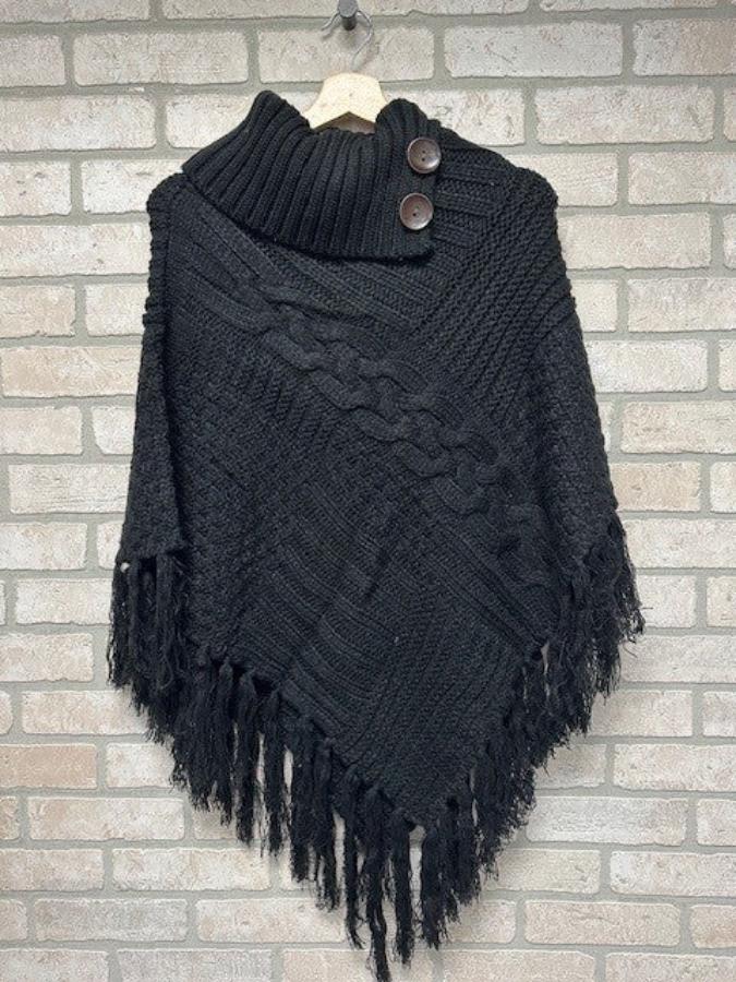 Poncho - 2 Button - Black-hotRAGS.com