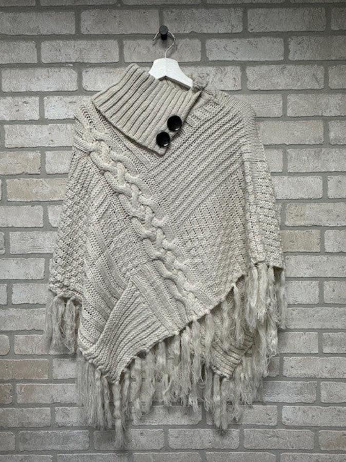 Poncho - 2 Button - Cream-hotRAGS.com