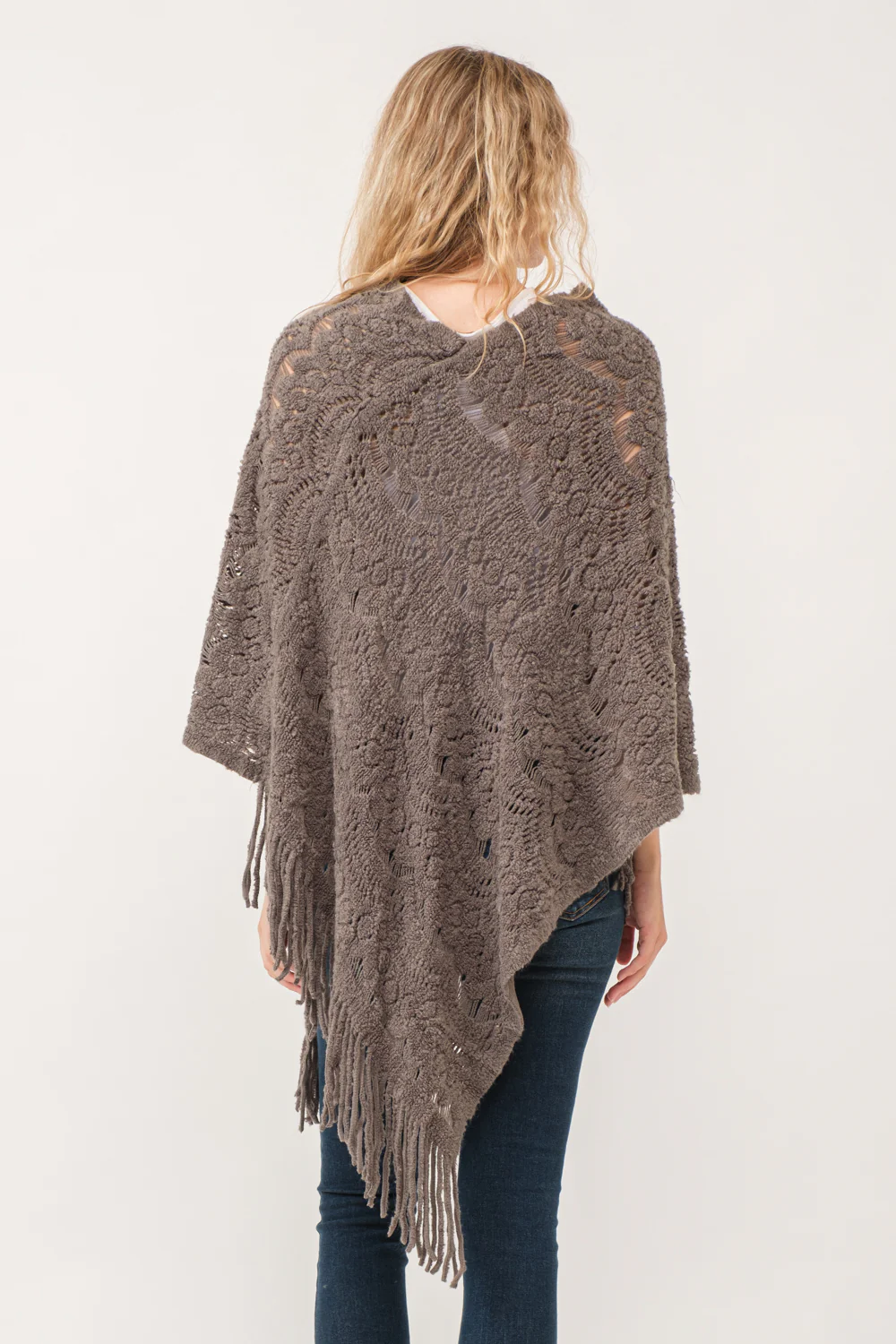 Poncho - Knit Scallop Cut - Grey-hotRAGS.com