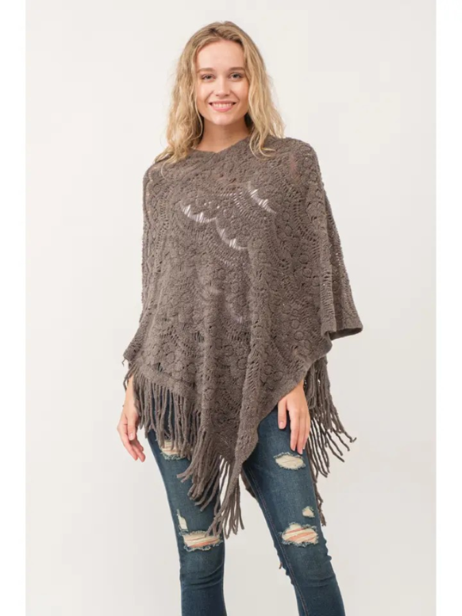 Poncho - Knit Scallop Cut - Grey-hotRAGS.com