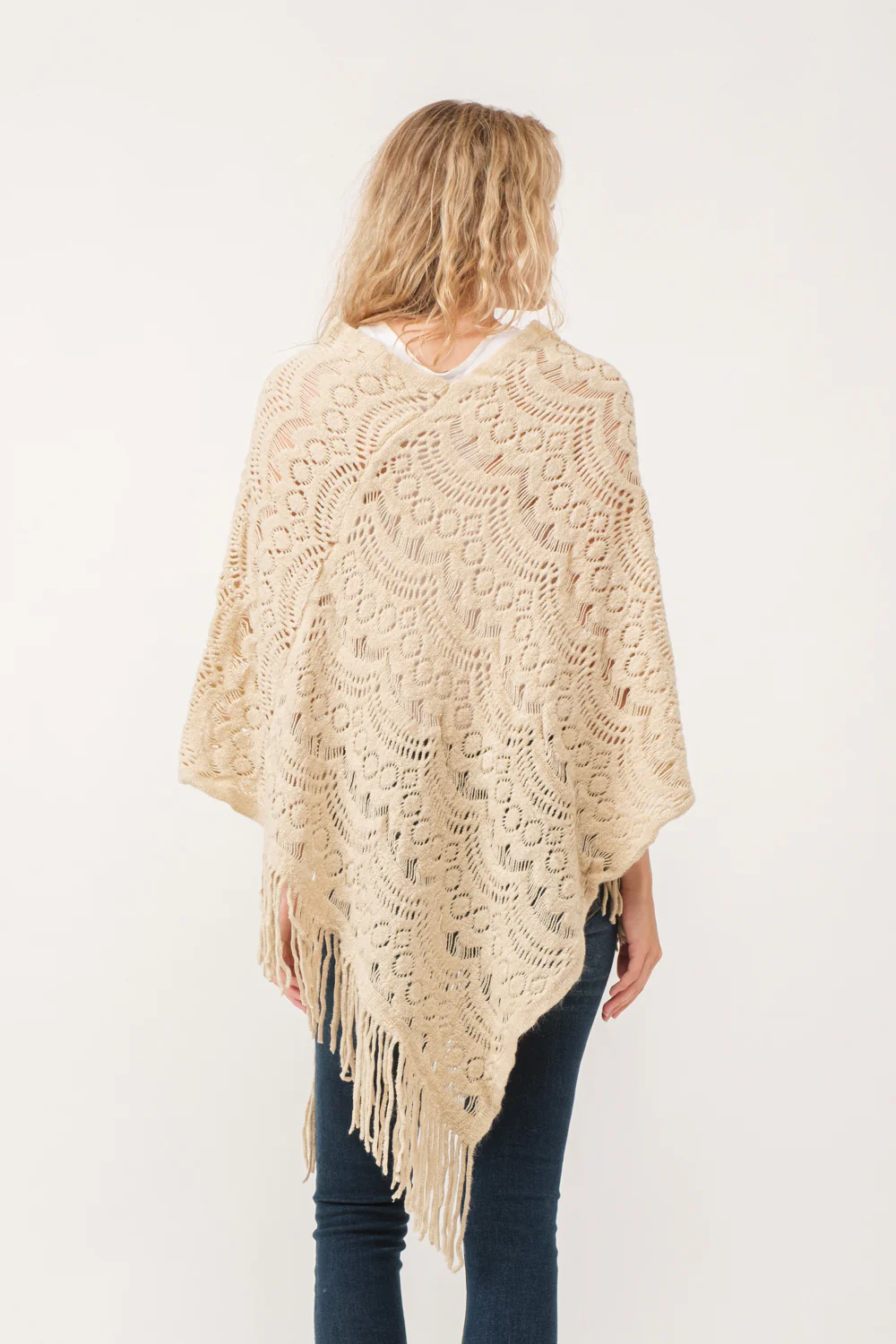 Poncho - Knit Scallop Cut - Cream-hotRAGS.com