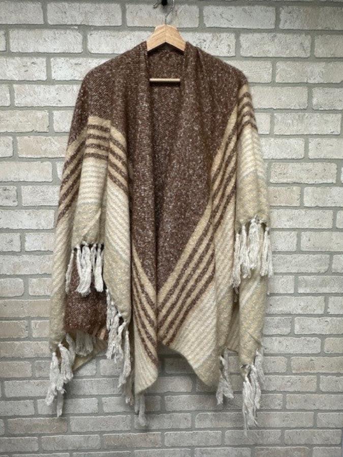 Poncho - Open Front - Cream Brown-hotRAGS.com