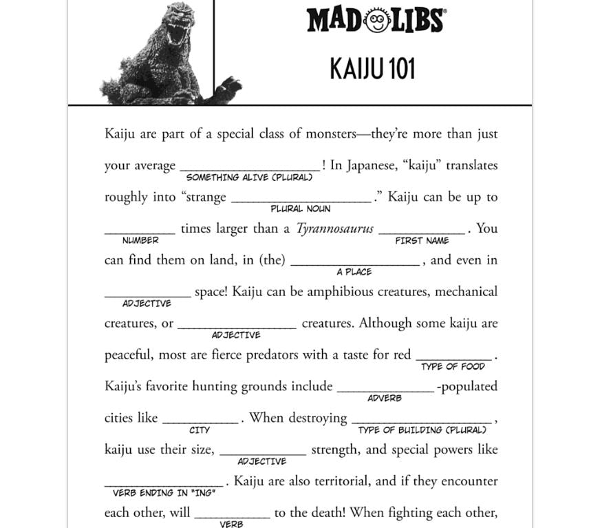 Mad Libs - Godzilla-hotRAGS.com