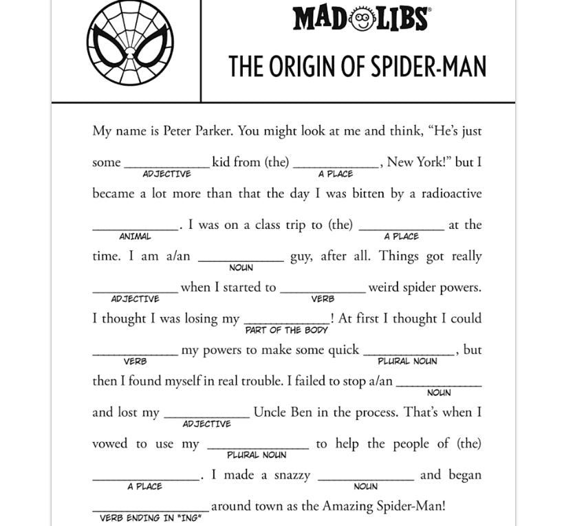 Mad Libs - Spider Man-hotRAGS.com