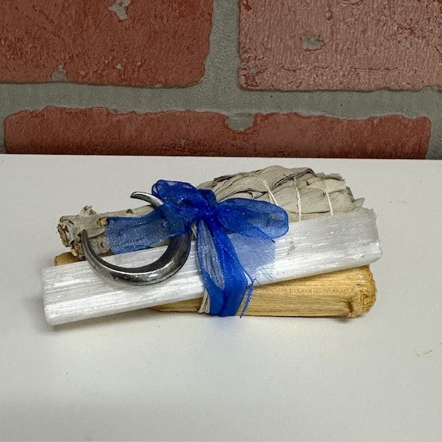 Sage Palo Santo And Selenite Smudge Kit With Moon Pendant-hotRAGS.com