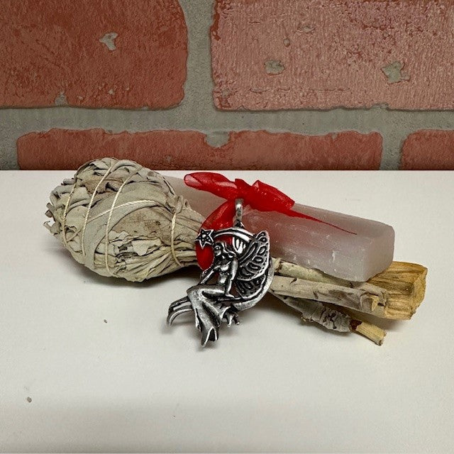 Sage Palo Santo And Selenite Smudge Kit With Fairy Pendant-hotRAGS.com