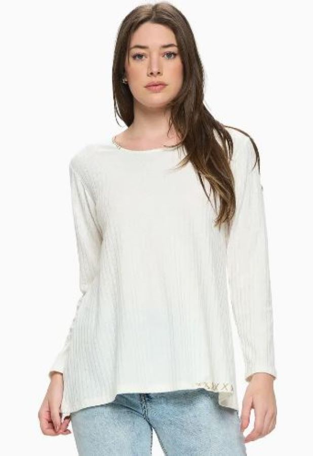 Jr Long Sleeve top - Stitched - Ivory-hotRAGS.com