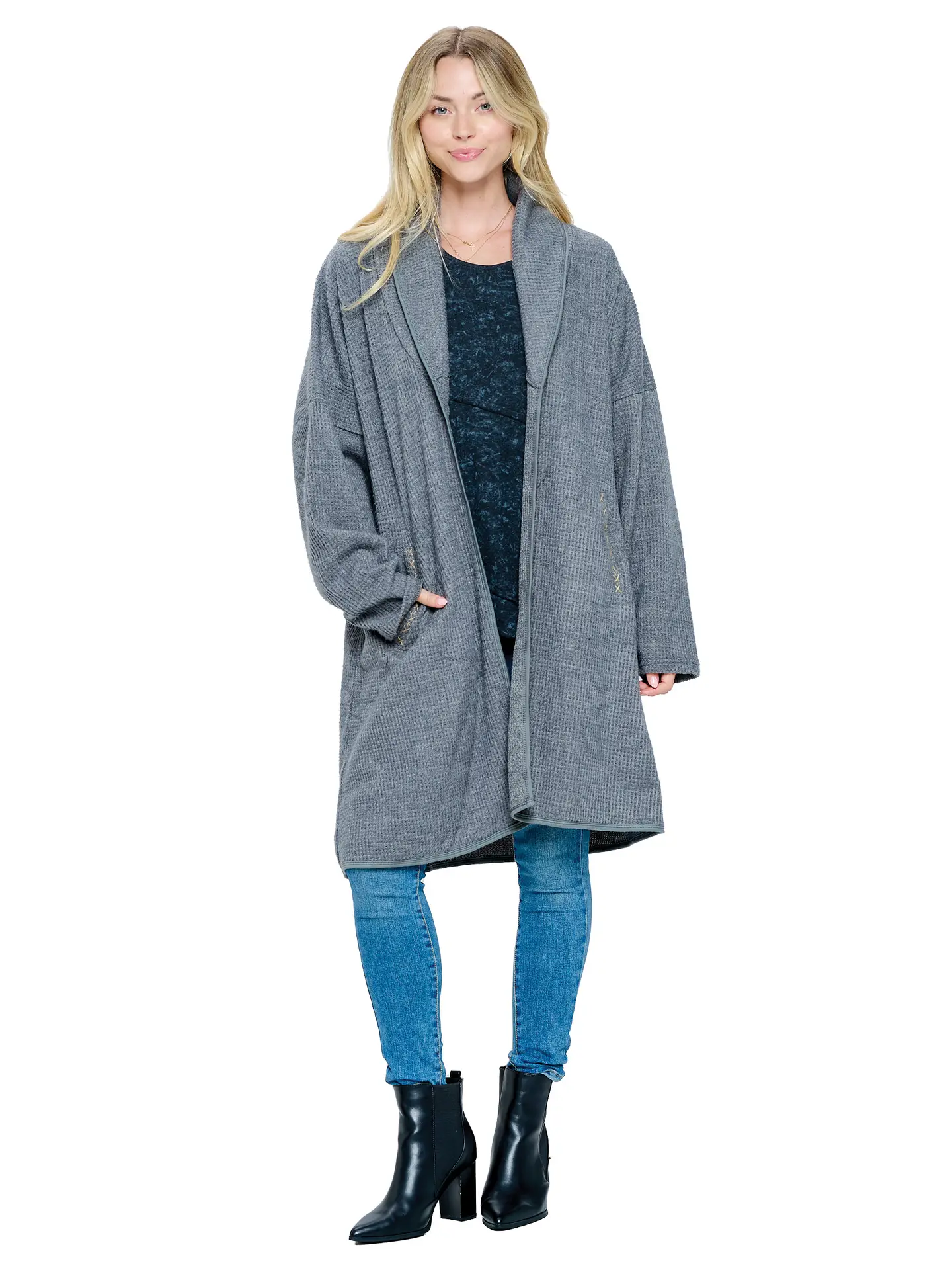 Cardigan - Stitched - Gray-hotRAGS.com