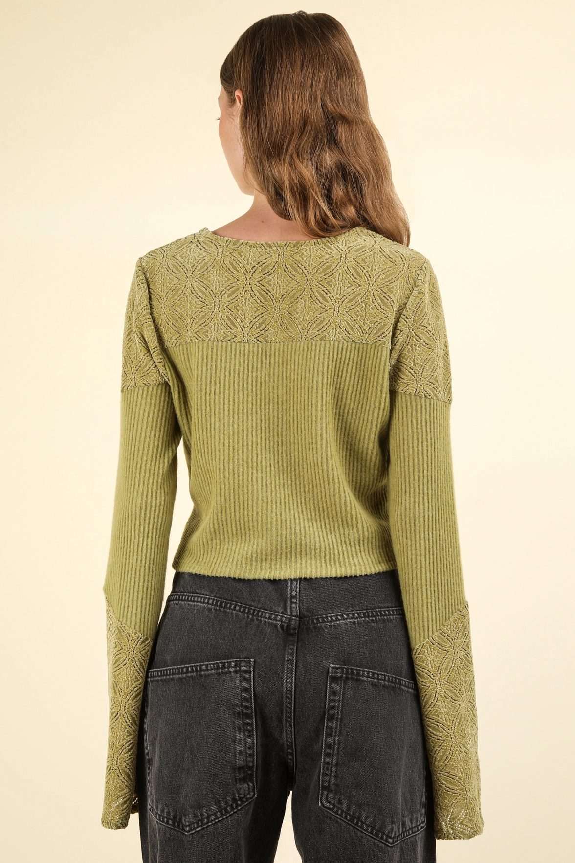 Jr Long Sleeve Top - Bell Sleeve Lace - Olive-hotRAGS.com