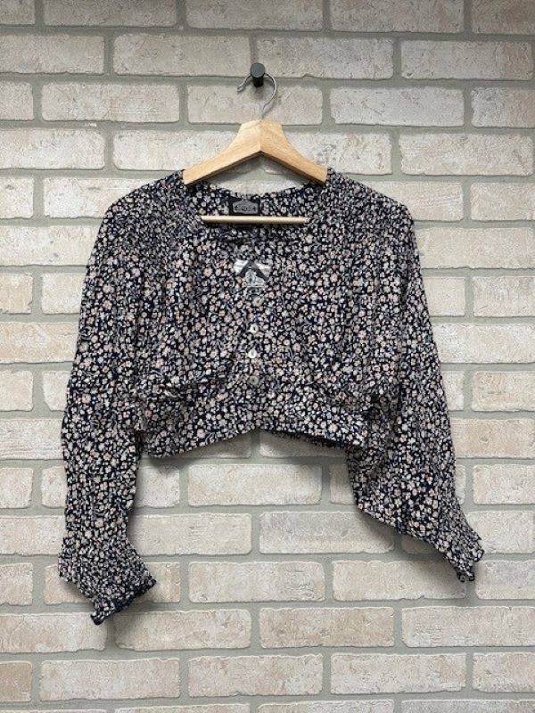 Jr Top - Long Sleeve Boho Buttons - Navy-hotRAGS.com