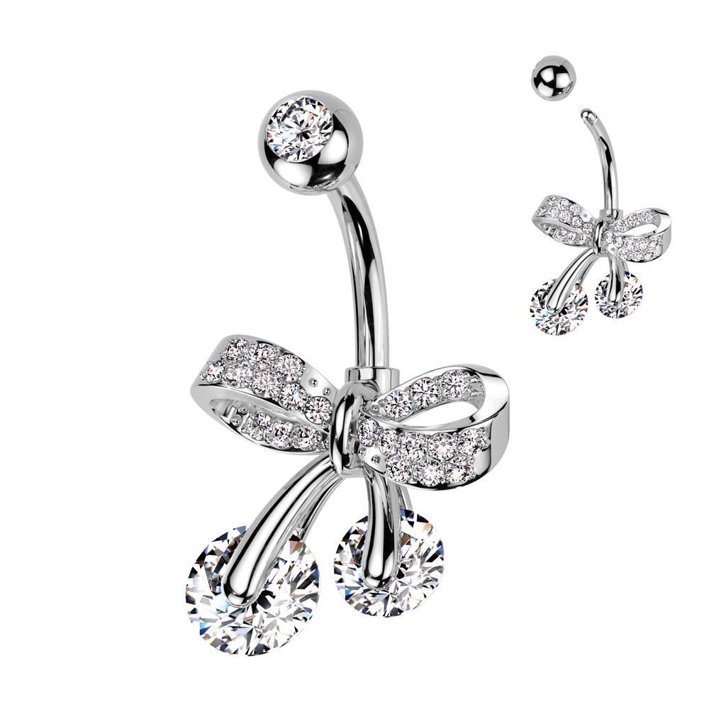 Belly Ring - Bow Cubic Zirconia - Silver-hotRAGS.com