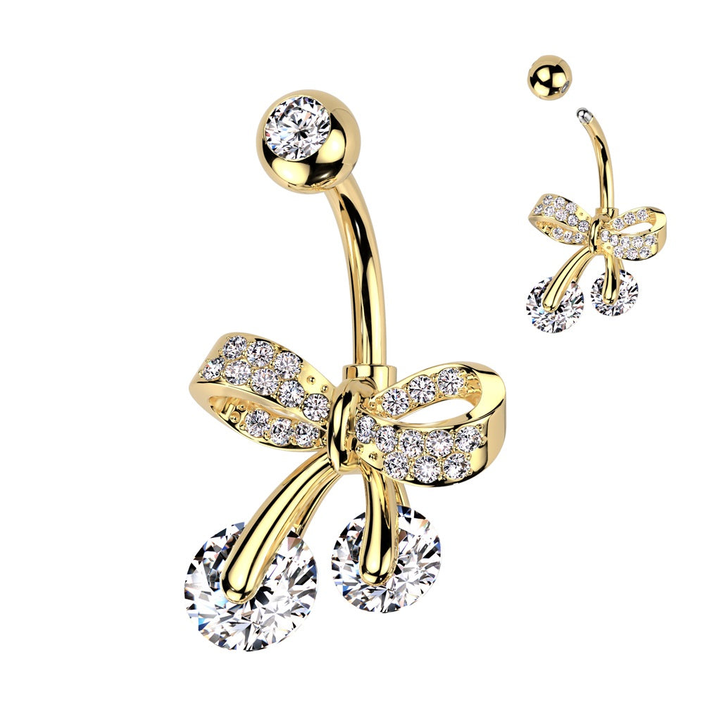 Belly Ring - Bow Cubic Zirconia - Gold-hotRAGS.com