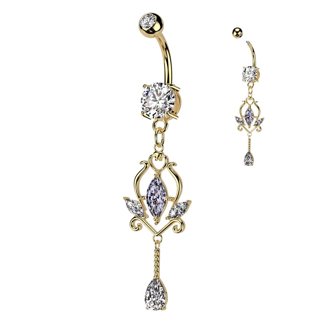 Belly Ring - Floral Marquise - Gold-hotRAGS.com