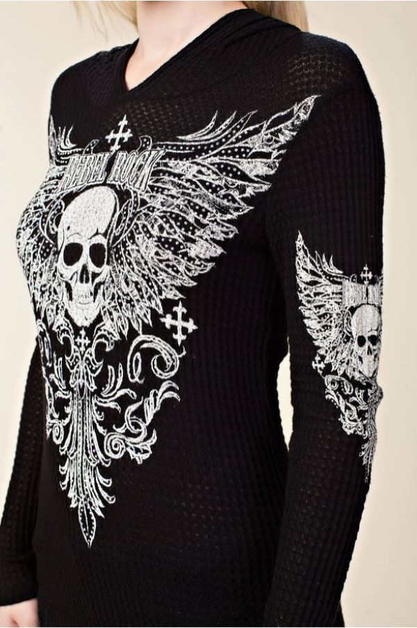 Top - Long Sleeve Hooded Skull Bling-hotRAGS.com