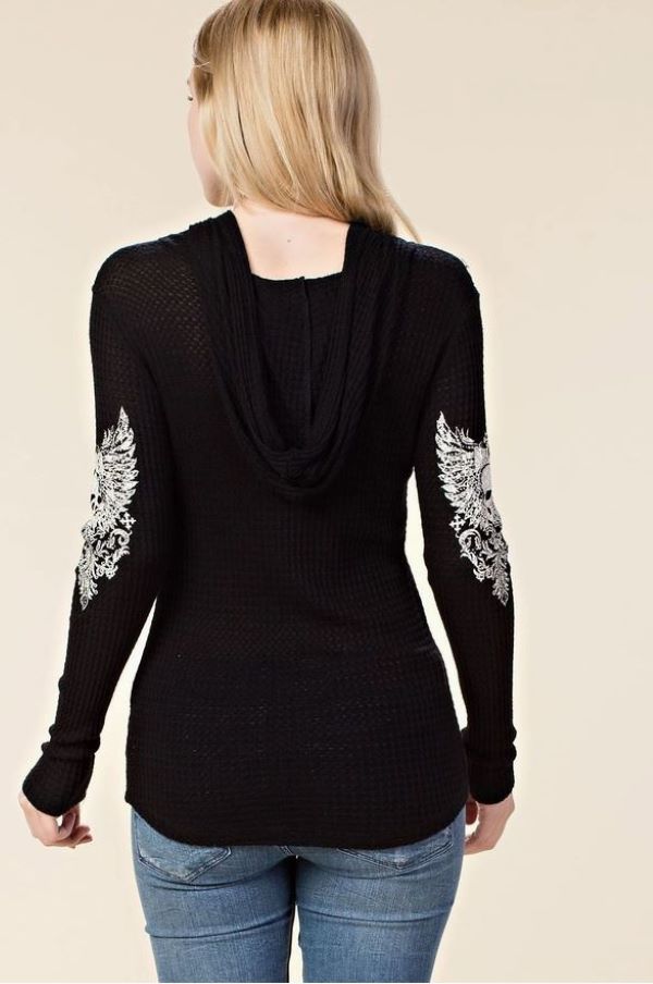 Top - Long Sleeve Hooded Skull Bling-hotRAGS.com