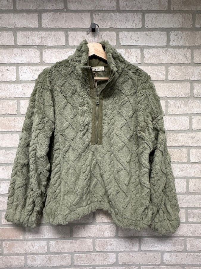 Sweater - Zip Neck Plush - Sage-hotRAGS.com