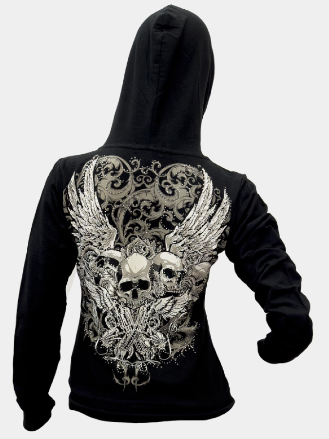 Hoody - Skull Print Rhinestones-hotRAGS.com