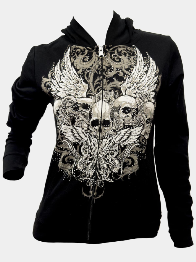 Hoody - Skull Print Rhinestones-hotRAGS.com