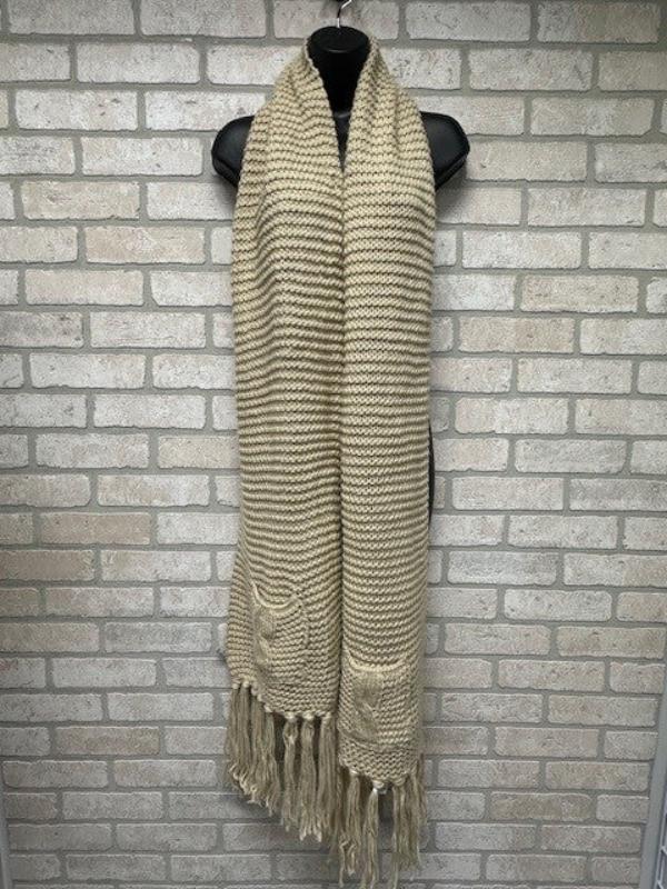 Scarf - Knitted Fringed Pockets - Ivory-hotRAGS.com