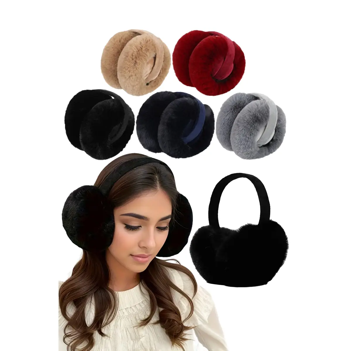 Earmuffs - Faux Fur Foldable - Burgundy-hotRAGS.com