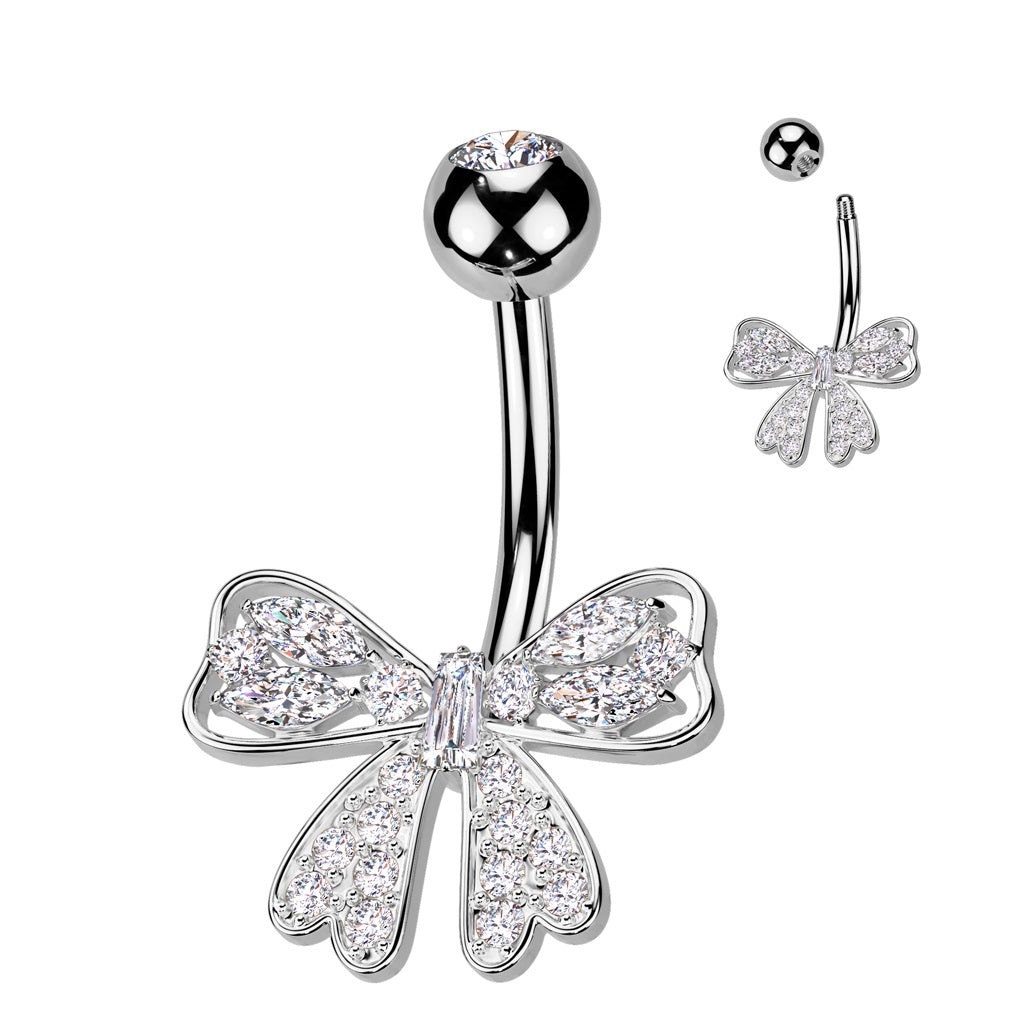 Belly Ring - Cubic Zirconia - Bow Steel-hotRAGS.com